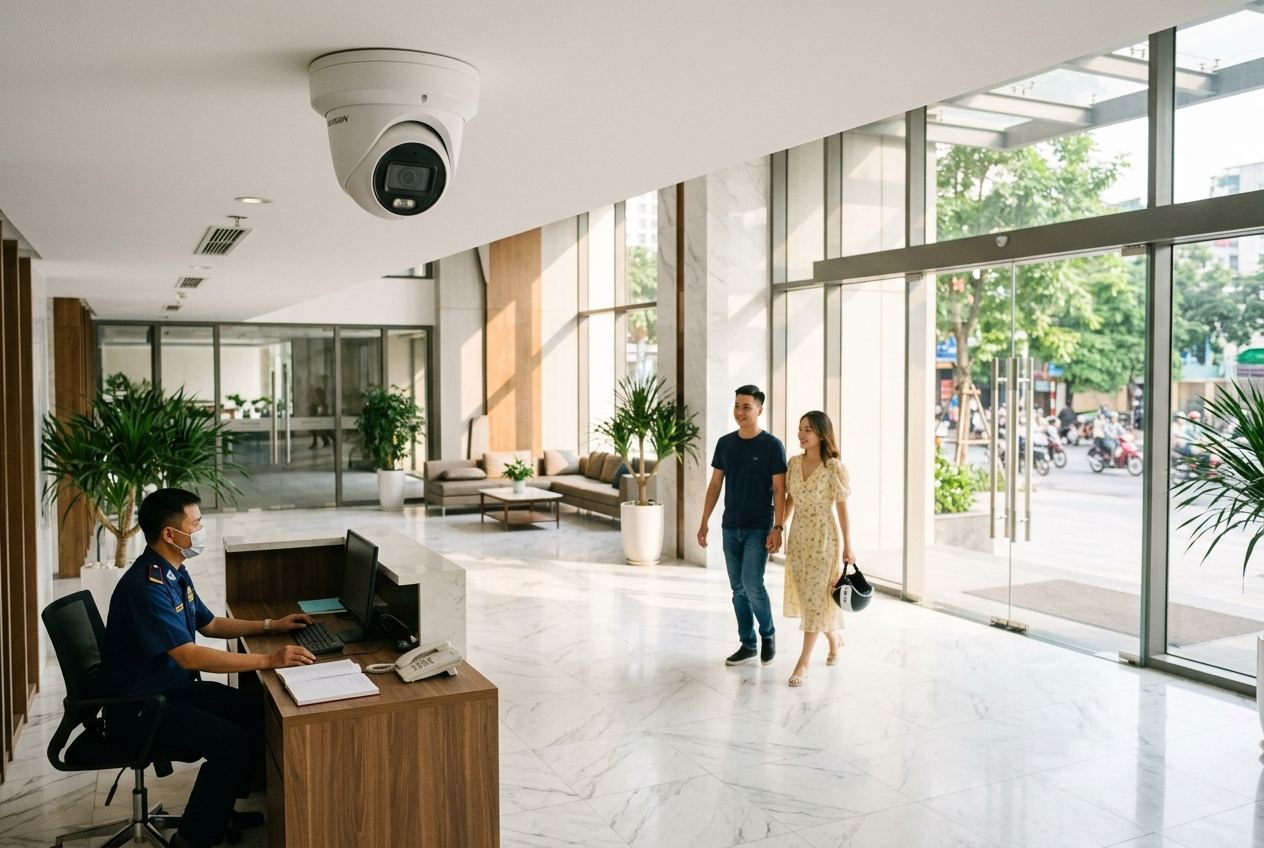 Camera AI FPT tại sảnh chung cư